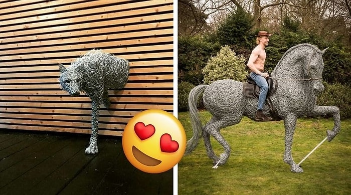 Британская художница делает из проволоки скульптуры животных, которые даже способны выдержать на себе вес человека!