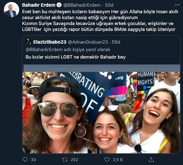 Bahadır Erdem'in kızlarına destek verdiği ve herkesi susturan cevabı ise şöyle oldu: