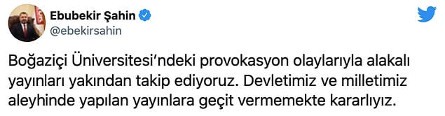 Bu twiti alıntılayan Şahin, 'geçit vermeyeceğiz' dedi.