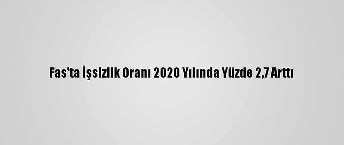 Fas'ta İşsizlik Oranı 2020 Yılında Yüzde 2,7 Arttı