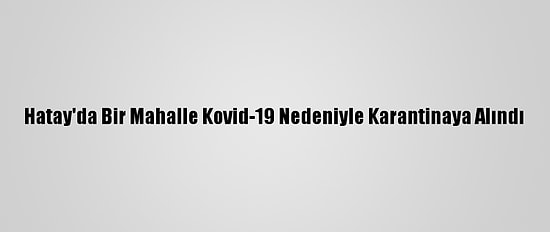Hatay'da Bir Mahalle Kovid-19 Nedeniyle Karantinaya Alındı