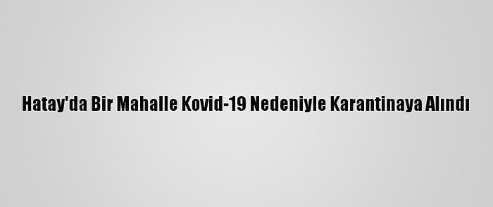 Hatay'da Bir Mahalle Kovid-19 Nedeniyle Karantinaya Alındı