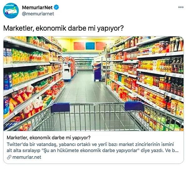 Geçtiğimiz haftalarda Sabah Gazetesi'nden Mevlüt Tezel 'in "Marketler, ekonomik darbe mi yapıyor?" başlıklı yazısını paylaşan Memurlar.Net sitesi tepki çekmişti.