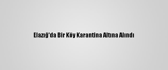 Elazığ'da Bir Köy Karantina Altına Alındı