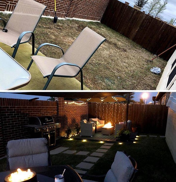 10. "Решил превратить наш скучный двор в уютный сад для посиделок с бокалом вина при свечах".