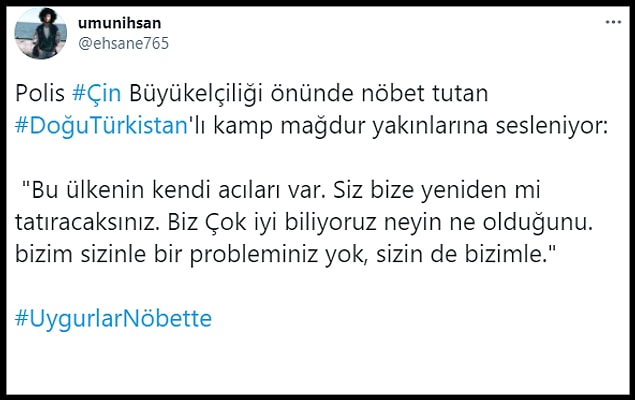 "@ehsane765" isimli Twitter kullanıcısı son olarak ise polisin kamp mağduru yakınlara seslendiğini aktardı.