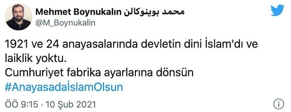 Ayasofya baş imamı mesajını "#AnayasadaİslamOlsun" etiketiyle bitirdi.