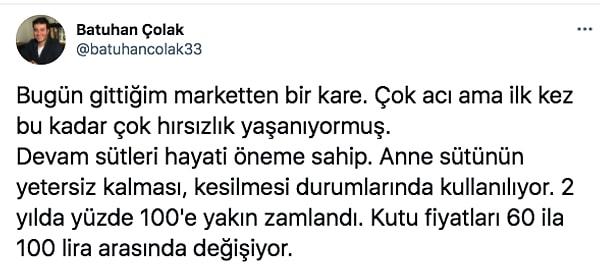 Şimdi ise Aykırı Gazetesi Genel Yayın Yönetmeni Batuhan Çolak'ın Twitter hesabından paylaştığı bir kare var: Bebek mamalarına takılan alarmlar!