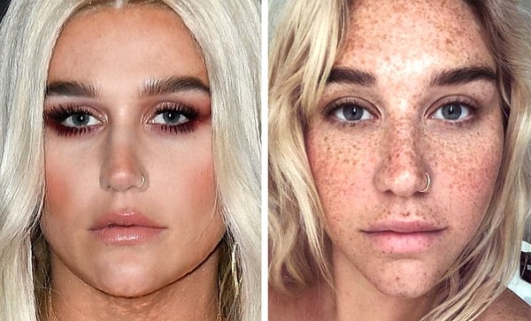 12. Американская певица Кеша с гримом и без, 33