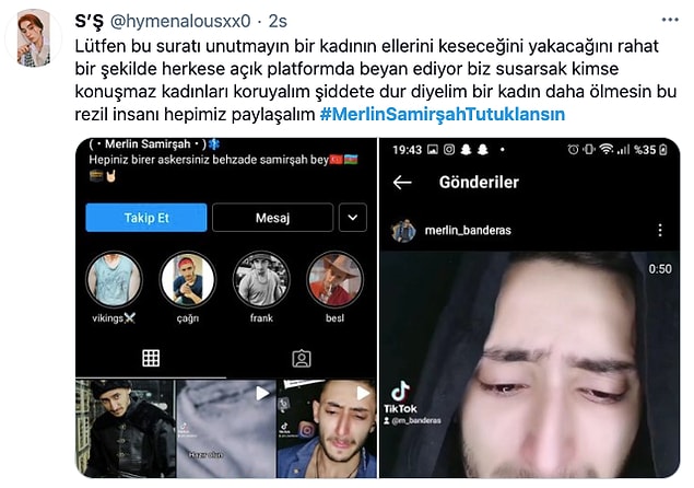 Kan dondurucu ifadeler içeren videonun ardından #MerlinSamirşahTutuklansın etiketi gündeme girdi.