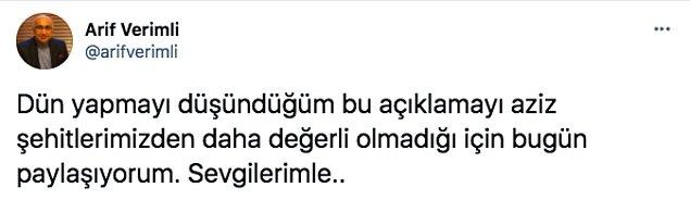 Arif Verimli Twitter hesabından programdan ayrıldığına dair şöyle bir açıklama yaptı. Dikkat ederseniz metinde Şevki Sözen'in ismi geçmiyor.