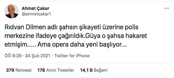 Twitter hesabından paylaşımlar yapan Ahmet Çakar bu ifadeleri kullandı: