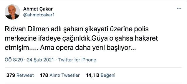 Twitter hesabından paylaşımlar yapan Ahmet Çakar bu ifadeleri kullandı:
