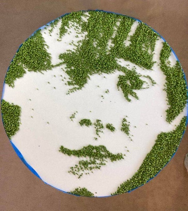 6. "Я подумал: почему бы мне не сложить лицо Рона Уизли из "Гарри Поттера" из этих зеленых горошинок?"