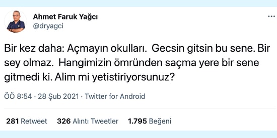 "Alim mi Yetiştiriyorsunuz?" Diyerek Okulların Açılmasına Karşı Çıkan Doktor Tepkilerin Odağında