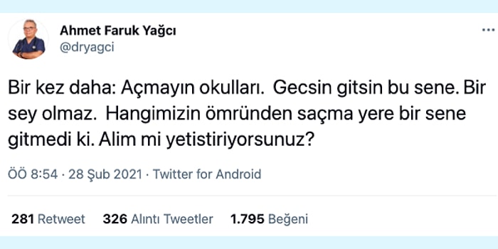 "Alim mi Yetiştiriyorsunuz?" Diyerek Okulların Açılmasına Karşı Çıkan Doktor Tepkilerin Odağında