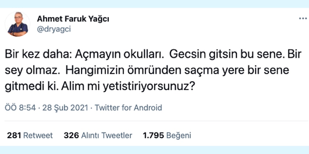 "Alim mi Yetiştiriyorsunuz?" Diyerek Okulların Açılmasına Karşı Çıkan Doktor Tepkilerin Odağında