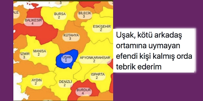 Tüm Riskli İllerin Arasında Masmavi Parıldayan Uşak Hakkında Yapılan Birbirinden Komik Paylaşımlar