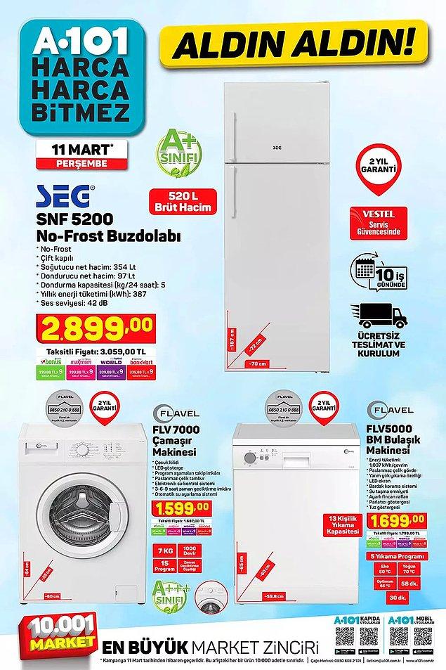 SEG marka buzdolabı, çamaşır makinesi ve bulaşık makinesi de ücretsiz teslimat ve kurlum seçeneği ile satışta olacak.