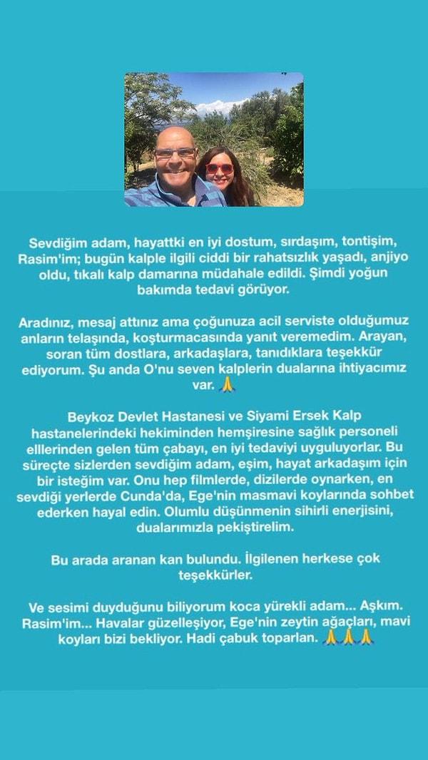 Rasim Öztekin'in eşi Esra Kazancıbaşı Öztekin de sevgili eşi için dün duygu dolu şu cümleleri yazmıştı...