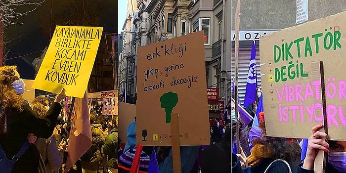 Kutlu Olsun! 8 Mart Feminist Gece Yürüyüşü'nde Bir Araya Gelen Kadınlardan Birbirinden Renkli Pankartlar