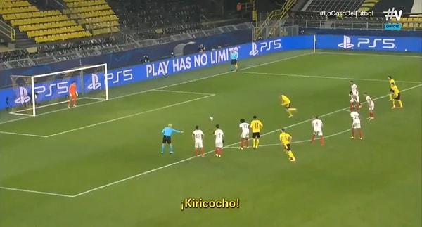 Tekrarlandığı için 2 kez atılan penaltıların ilkinde Sevilla kalecisi Bono, Dortmund'da penaltıyı atacak kişi olan Haaland'a “Kiricocho” diye bağırıyor. Hikaye de tam burada başlıyor.