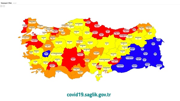 Sağlık Bakanlığı’nın Açıkladığı Türkiye Risk Haritasına Göre İllerin Son Durumu Şöyle;