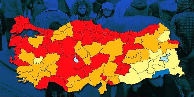 Tüm Türkiye’de tek mavi, yani 100 bin kişide vaka sayısı 10’un altında olan tek il, Şırnak olarak kaldı. 26 Şubat’ta ise 14 il maviydi.