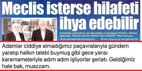 Bomboş Cesaretiyle Sürmanşetinde Hilafet Çağrısı Yapan Yeni Akit'e Tepkiler Yükseliyor!