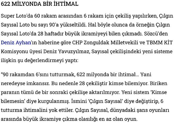 Benzer iddiaları CHO Zonguldak Milletvekili Deniz Yavuzyılmaz da dile getirmiş ve 622 milyonda 1 ihtimal olduğu hesaplanmıştı.