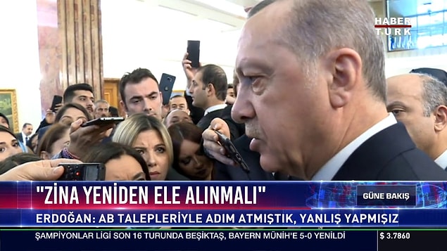 Ardından da “Zina konusunun da yeniden ele alınmasının çok çok isabetli olacağı düşüncesindeyim. Bu çok eski bir konu. Kapsamı geniş. Tartışılsın. Bunlar zaten bizim daha önce yasal düzenlememiz içinde vardı. Biz AB’nin talepleri vs. doğrultusunda orda böyle bir adımı attık ama yanlış yapmışız.” ifadelerini kullanmıştı.