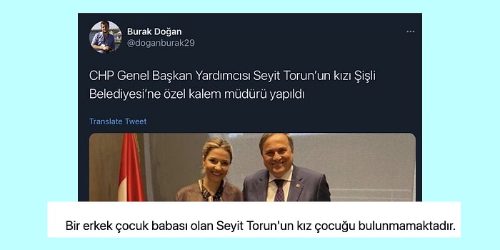 AKP'li Gazeteci Kız Çocuğu Olmayan CHP'li Seyit Torun'un Kızına Torpil Yaptığını İddia Etti!