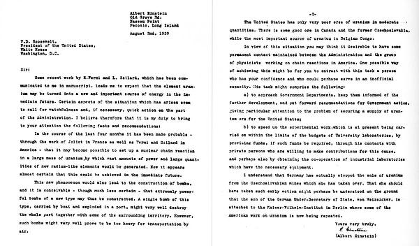Albert Einstein’ın ABD Başkanı Roosevelt’e yazdığı mektup: