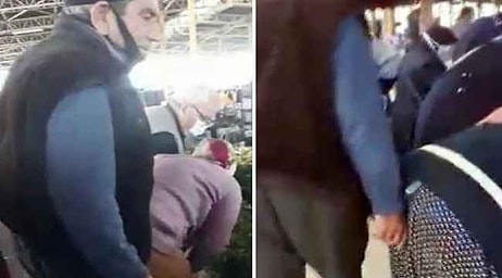 Pazar Yerinde Bastonla Gezip Eliyle Kadınları Taciz Eden İğrenç Erkek