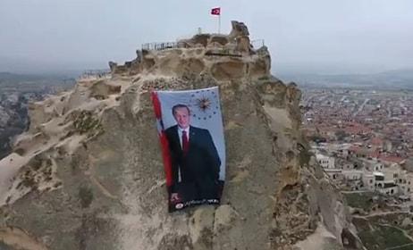 Dünyanın En Yüksek Peribacasına Cumhurbaşkanı Erdoğan'ın Posteri Asıldı
