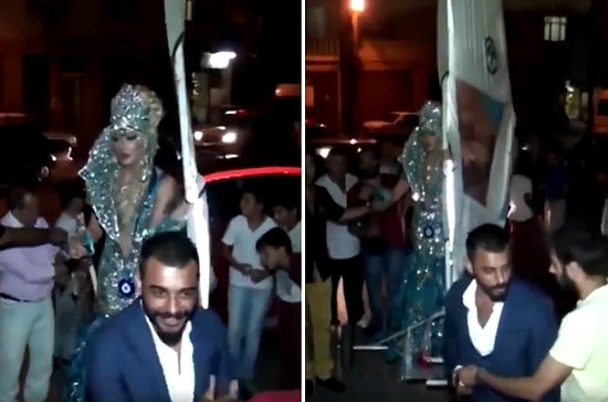 Kına Gecesine Boynunda Büyük Bir Nazar Boncuğu ve Bindiği Yelken ile Çıkan Kadın