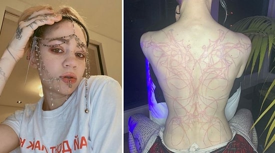 Девушка Илона Маска продемонстрировала "красивые инопланетные шрамы'', которые она вытатуировала на спине