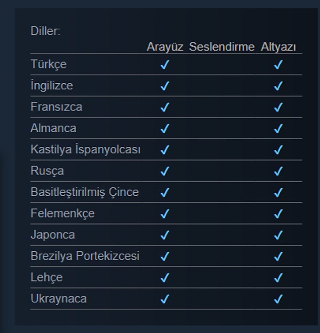 Geniş dil desteği