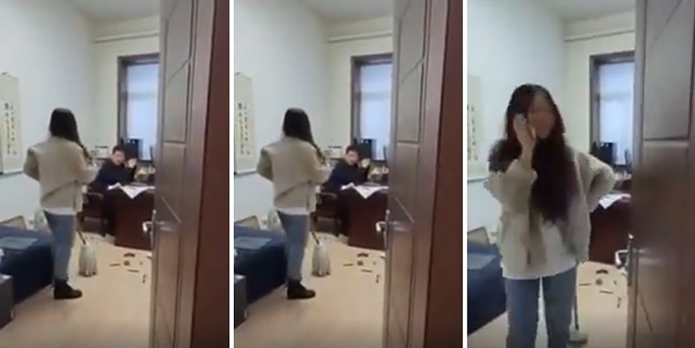 Kendisini ve Arkadaşını Taciz Ettiği İddia Edilen Patronunu Paspasla Döven Kadın