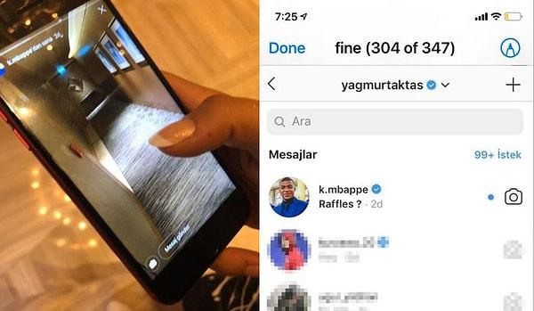 Yağmur Taktaş, Mbappe'nin İstanbul'da bir otelden fotoğrafla birlikte buluşma isteğinin yer aldığı mesajın ekran görüntüsünü paylaştı.