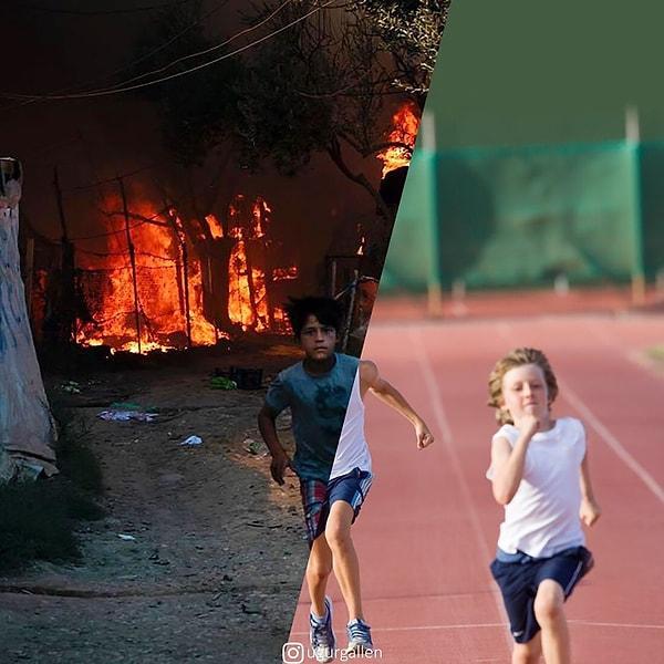 10. 9 Eylül 2020'de çıkan yangınlar Moria mülteci kampını tamamen yok ettikten sonra bir çocuk kamptan kaçtı.