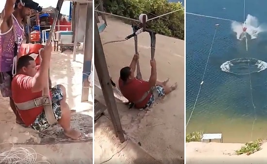 Zipline Yapmak İsterken Ağırlığı Nedeniyle Zor Anlar Yaşayan Adam