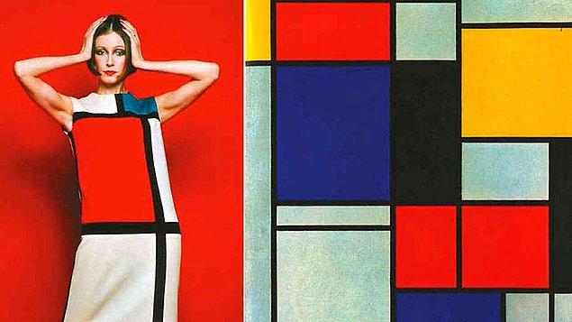Örneğin, Yves Saint Laurent, 1965 yılında Mondrian’ın “Kırmızı, Mavi, Sarı Kompozisyonu” isimli tablosundan ilham alarak tasarladığı elbiseler sanatın modaya ilham olmasının örneklerinden biri olabilir.