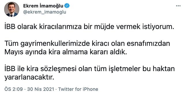 İmamoğlu'nun paylaşımı şu şekilde 📌