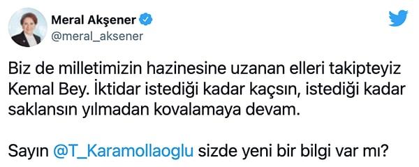Akşener, Kılıçdaroğlu'nun sorusunu 'Yılmadan kovalamaya devam' sözleriyle yanıtladı.