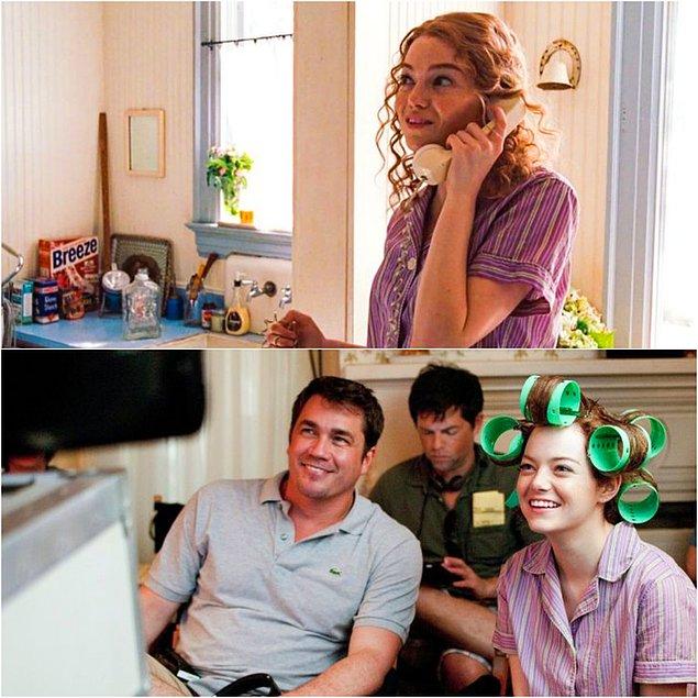 11. Emma Stone The Help filmindeki rolü için hazırlanırken filmin yönetmeni Tate Taylor ile sohbet ederken...