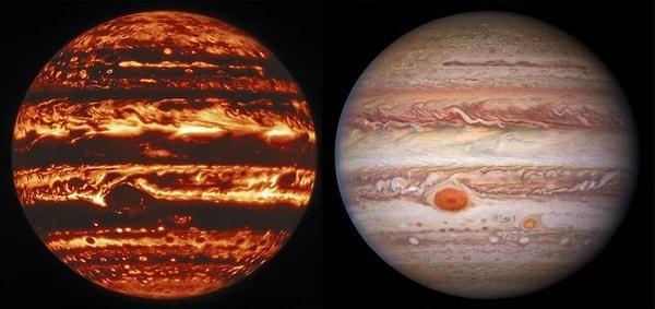 Araştırmacılara göre Jüpiter, üç fotoğrafta da epey farklı görünüyor.
