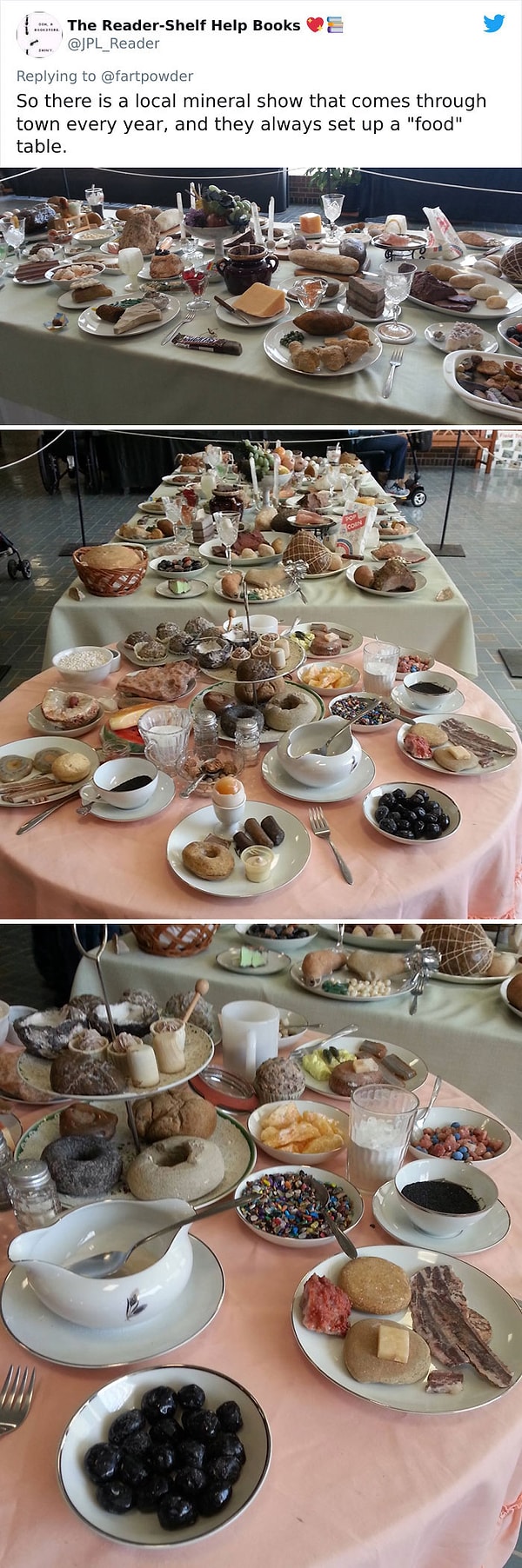 4. Существует выставка минералов, где организаторы накрывают стол минералами, похожими на настоящую еду.