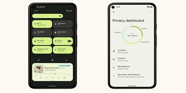 Yeni Android 12 göz zevkimizi ön planda tutarak tasarlanmış. Kullandığımız duvar kağıdının renklerini analiz ederek, aynı renkleri ya da o renklere en uyumlu olanları telefonun genel arayüzüne uygulayarak estetiği arttıracak.