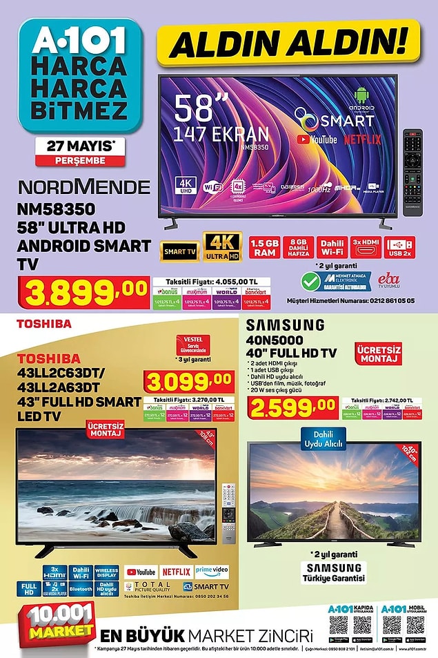 Bu hafta A101'de 3 televizyon birden satışta olacak.
